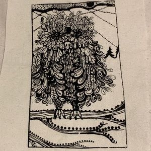 Hand printed black and white owl patch